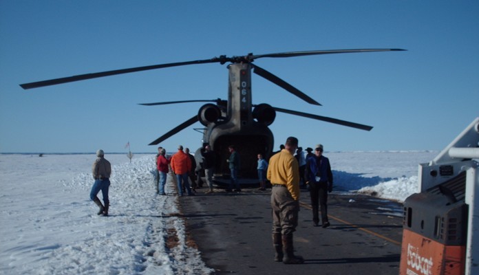 National Guard Chinook helicopter being loaded
