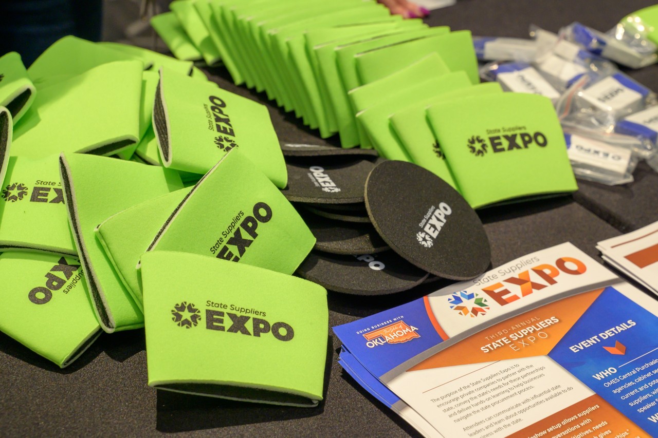 State Suppliers Expo drink koozies, coasters and toolkit at the Expo swag table.