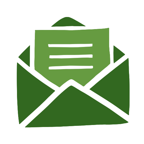 Newsletter archive icon featuring a stylized green envelope with a sheet of paper rising from inside.