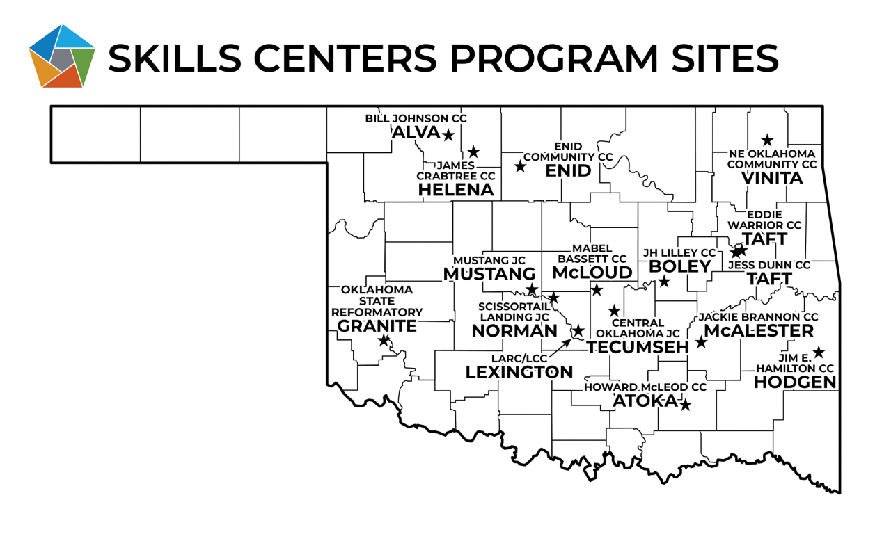 Skills Centers sites map for CareerTech programs.