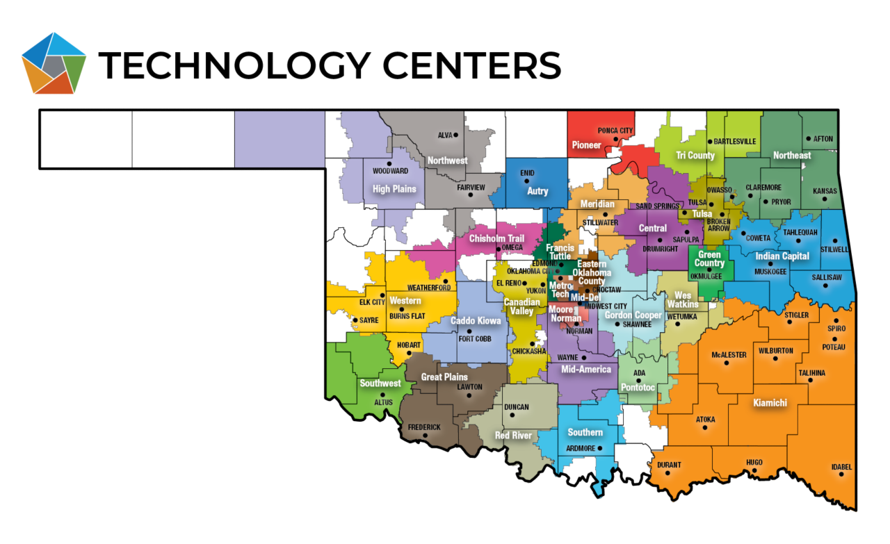 Technology Centers sites map for CareerTech programs.