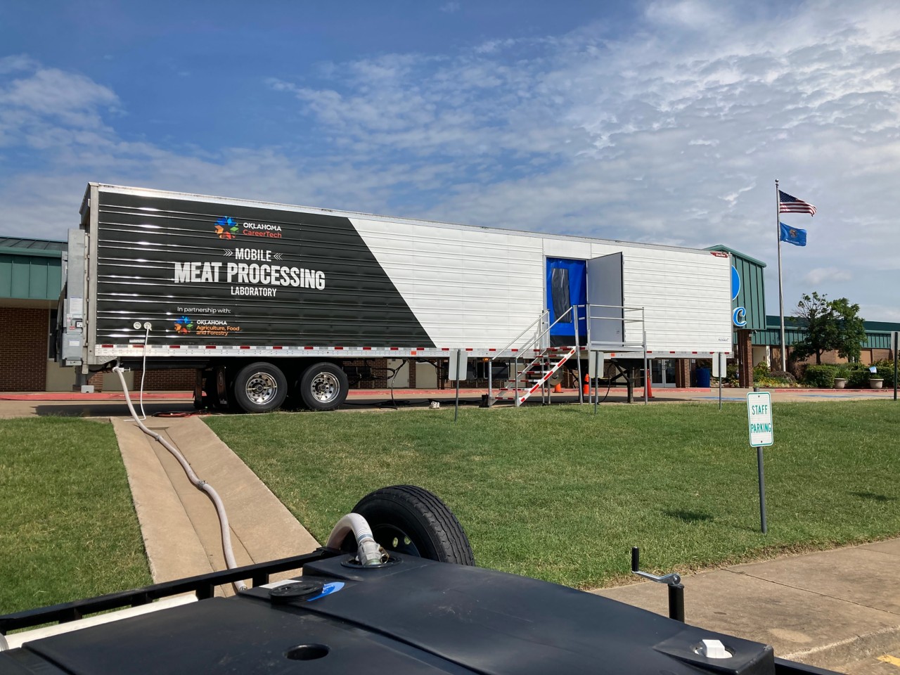 Outside picture of the meat processing trailing with the CareerTech logo on it