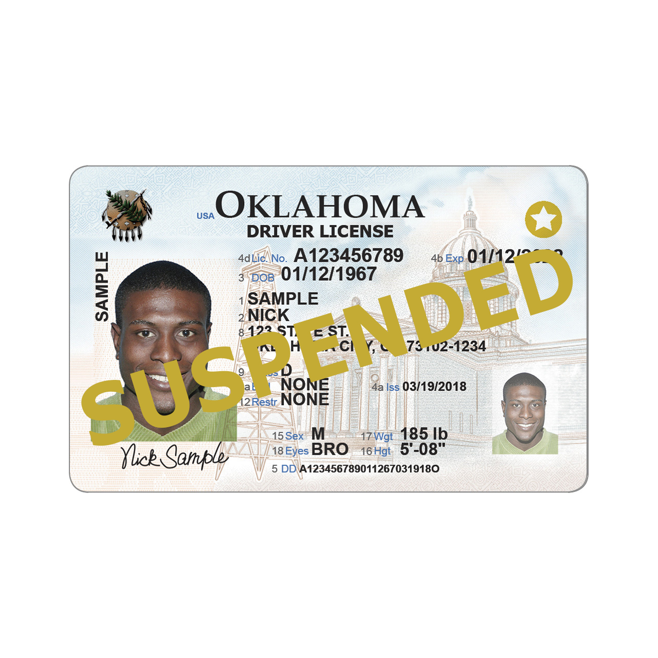 Example of a Suspension Oklahoma License