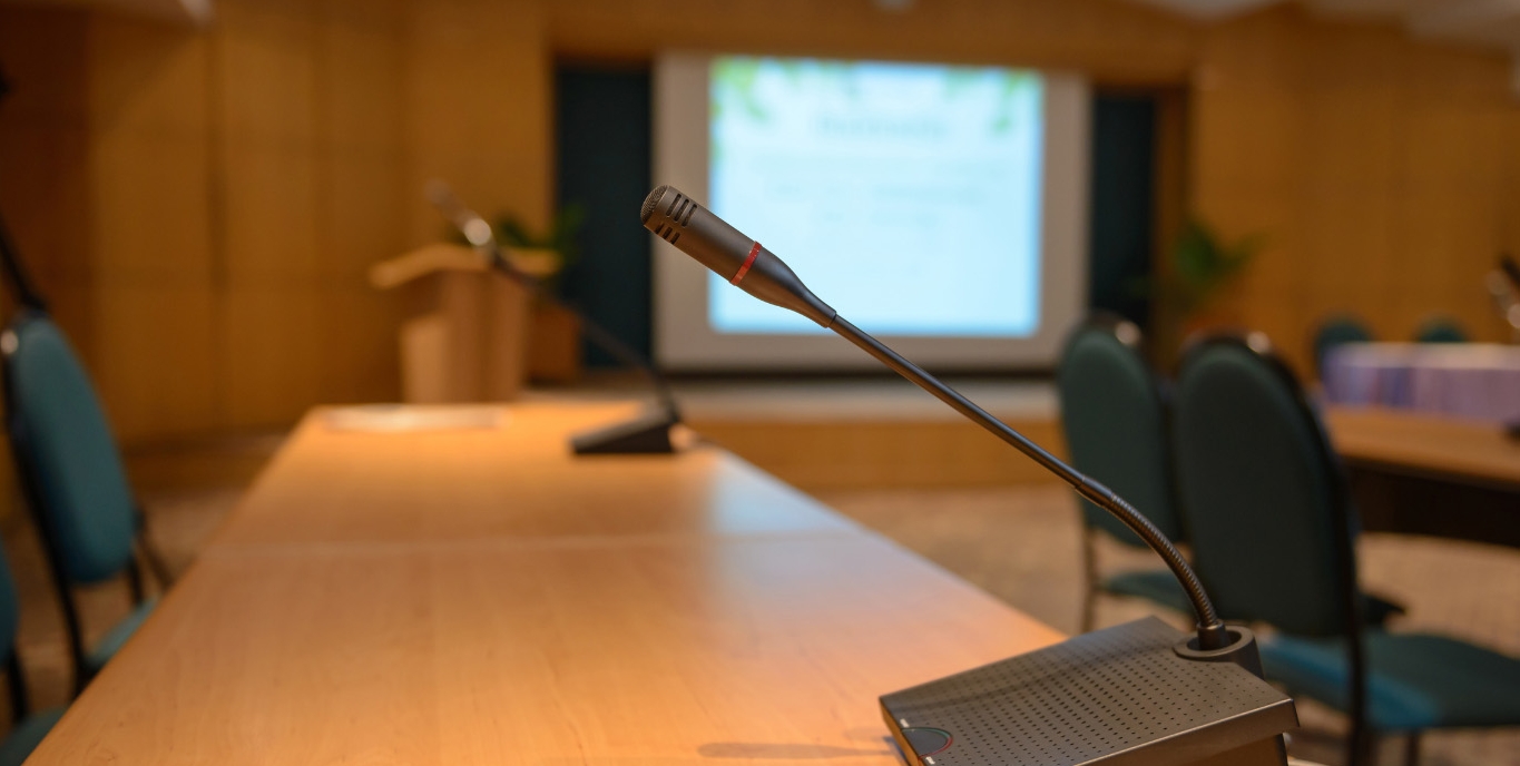 Empty Boardroom with Microphones
