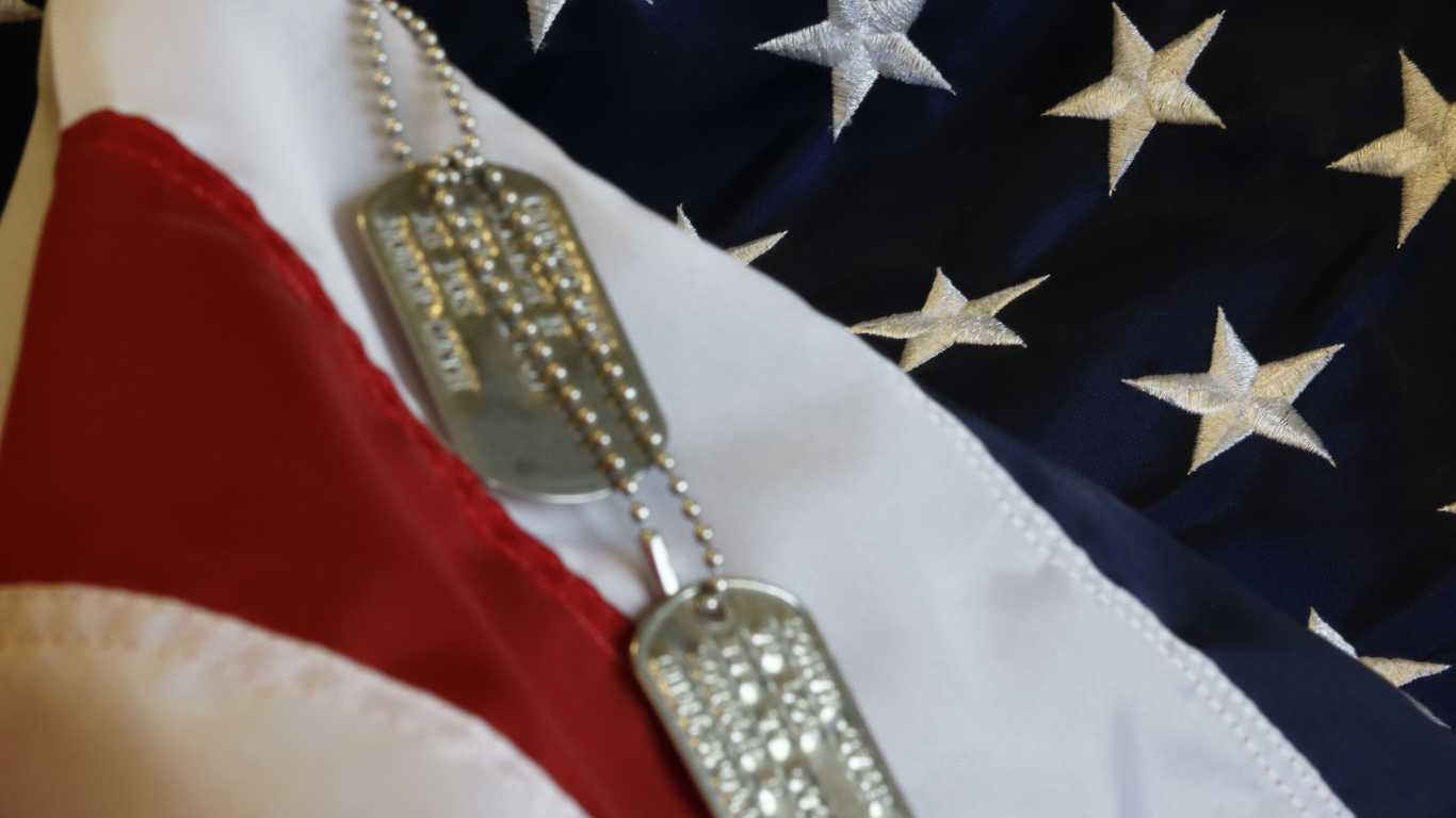 Dog tags laying on top of the US Flag