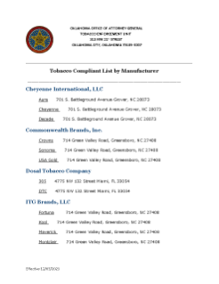 Tobacco Compliant List by Manufacturer 12-03-2025
