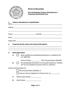 Non-Participating Tobacco Manufacturer's Corporate Surety Bond