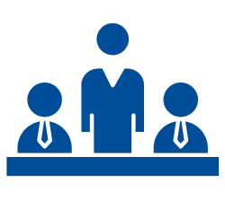 Blue chevron pointing down on grey background