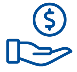 Blue chevron pointing down on grey background