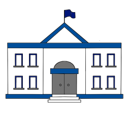 Blue chevron pointing down on grey background