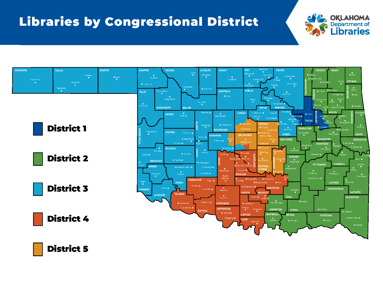 Oklahoma Public Libraries with Congressional Districts