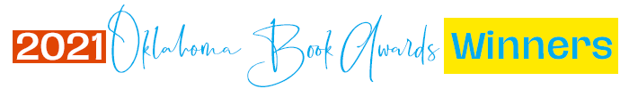 red, blue, and yellow banner with text "2021 oklahoma book awards winners"
