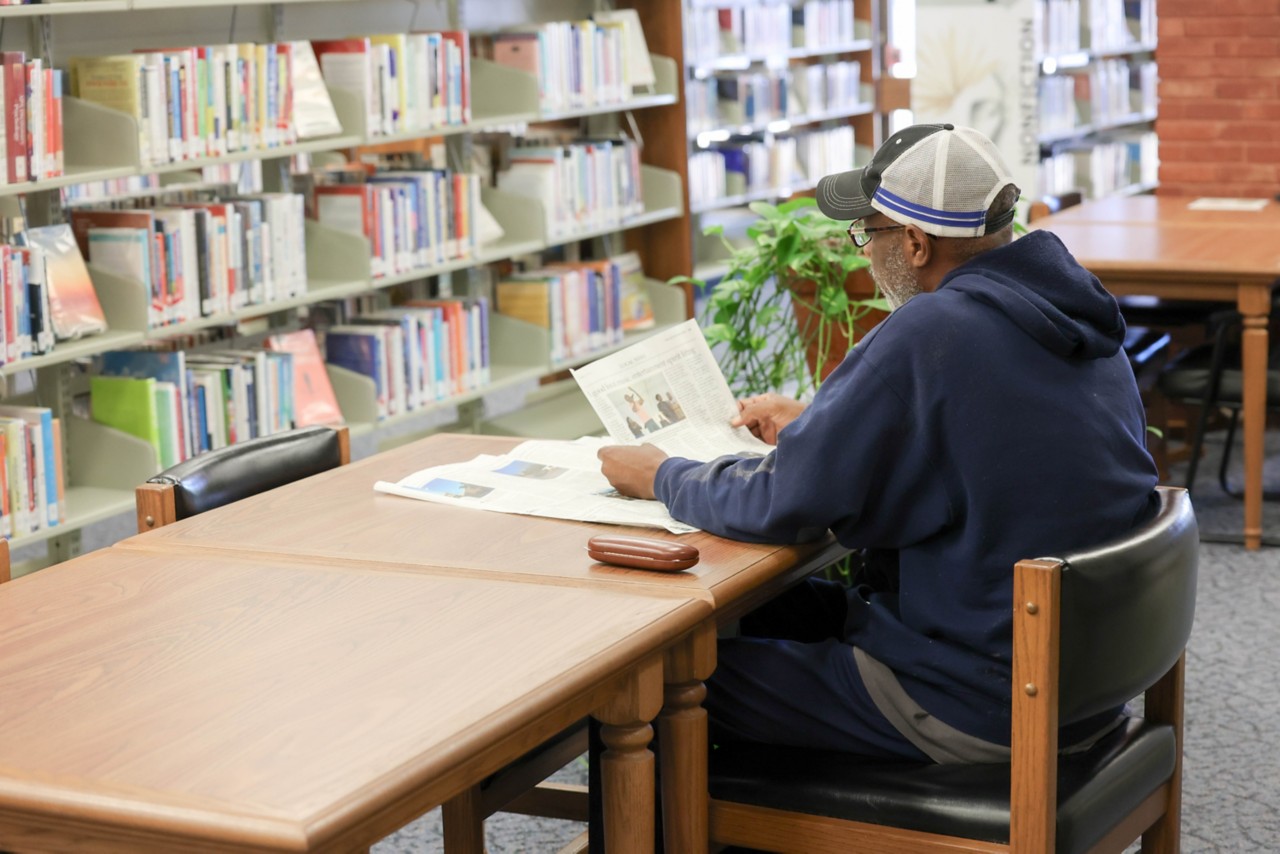 Library Patron Reading in Library