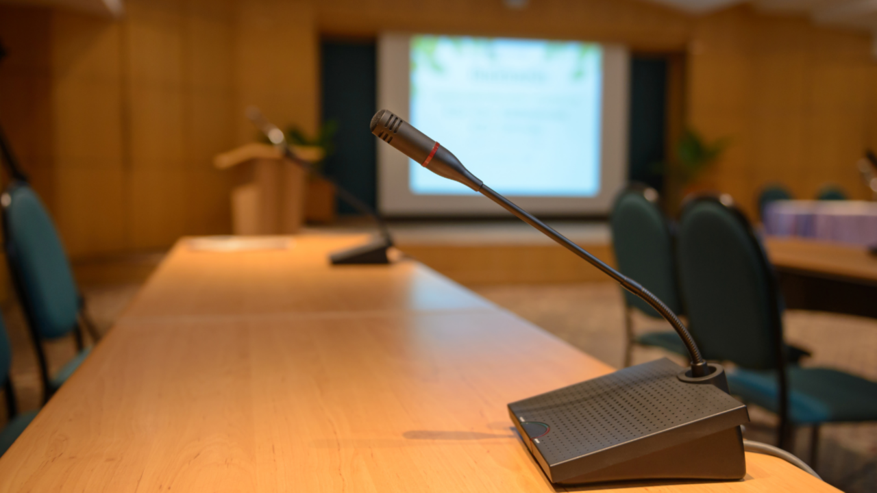 Empty Boardroom with Microphones