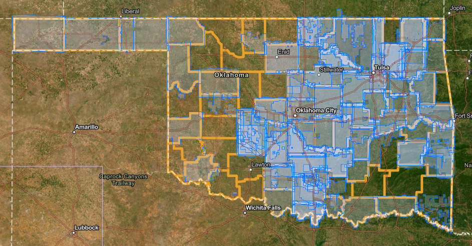 Map of Oklahoma with Area containing Aerial Photos Highlighted
