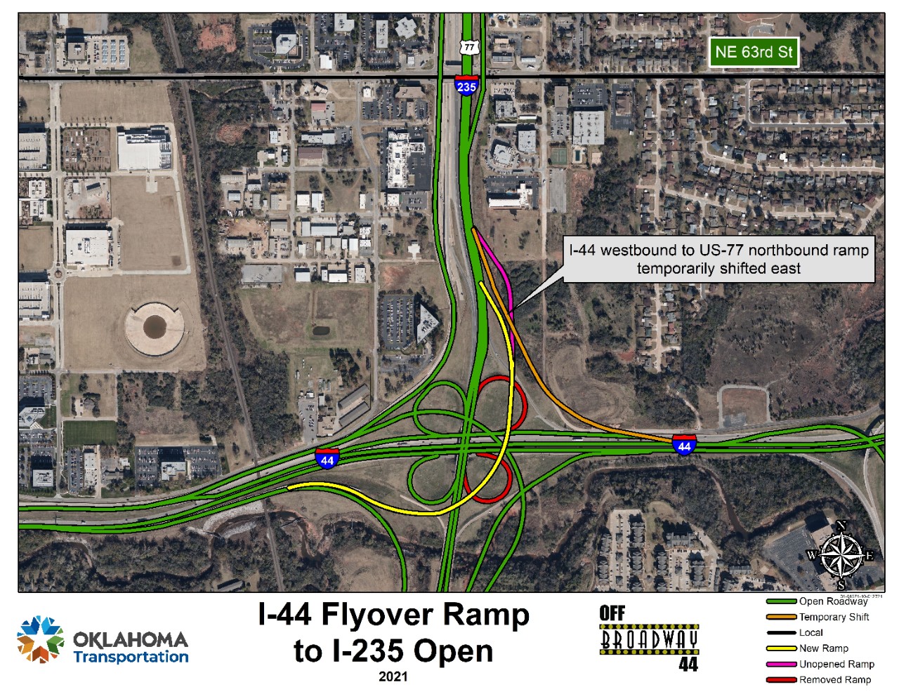 The eastbound I-44 flyover ramp to northbound I-235/US-77 opened to traffic Feb. 4,  2021.
