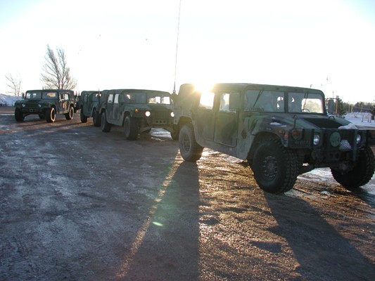 Line of humvees.