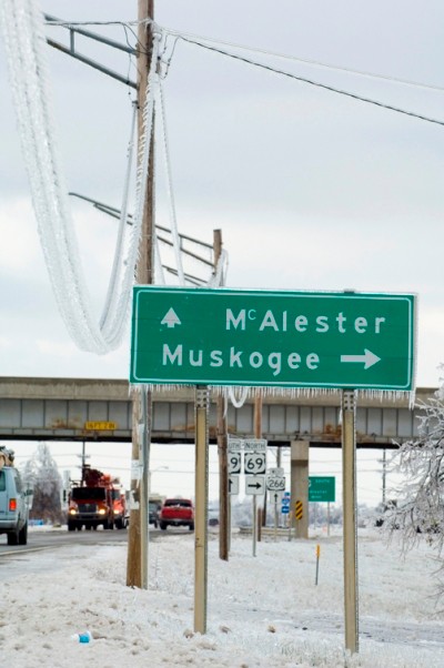 Snow cover power lines hanging very low.