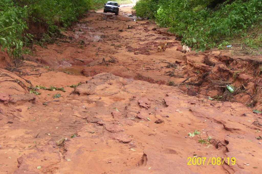 Flood damaged road.