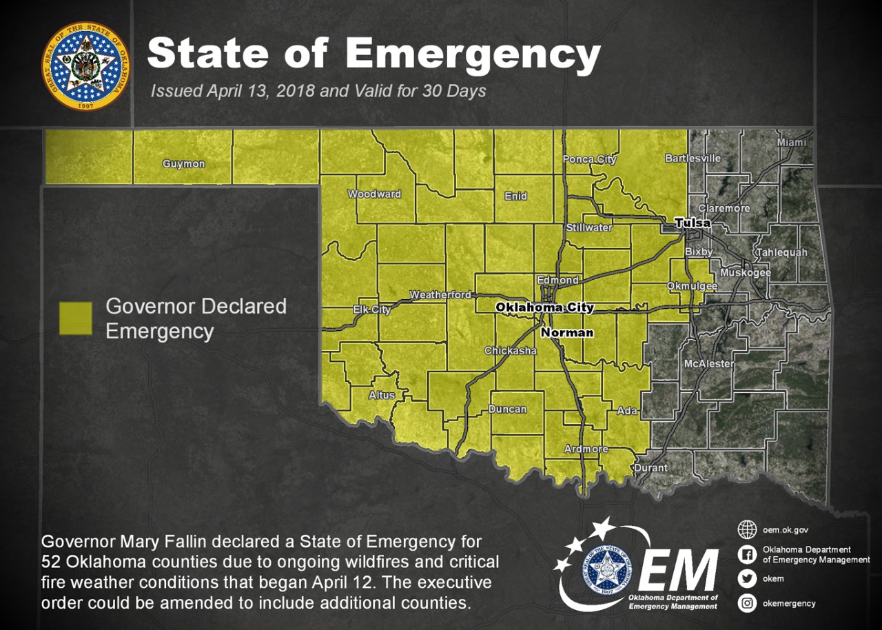 State of Emergency Map show the counties the Governor Declared. 