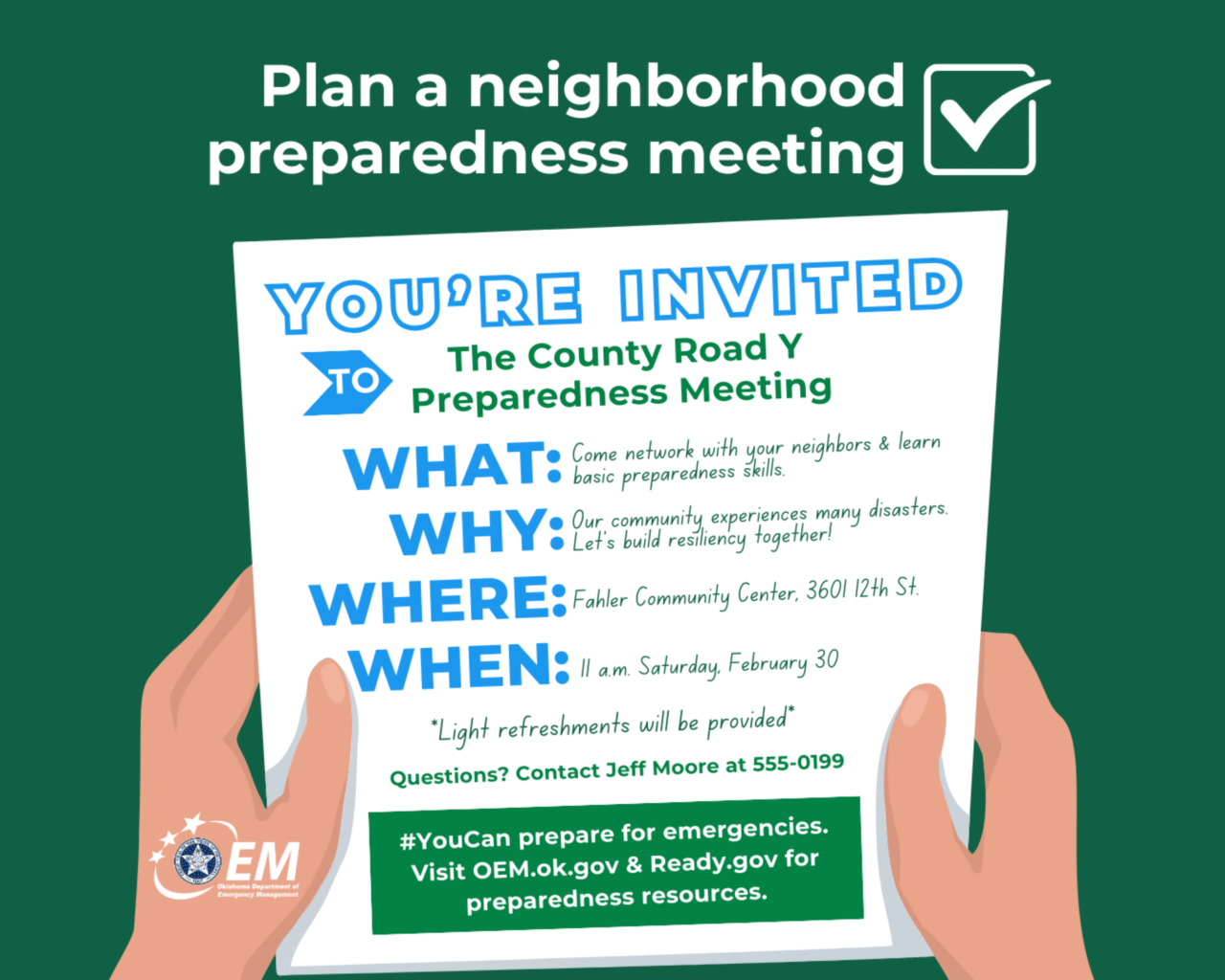 Plan a neighborhood preparedness meeting.graphic.