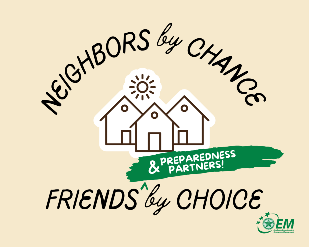 Neighbors by chance, friends by choice and Prepareness partners! Logo, Oklahoma Department of Emergency Management. 