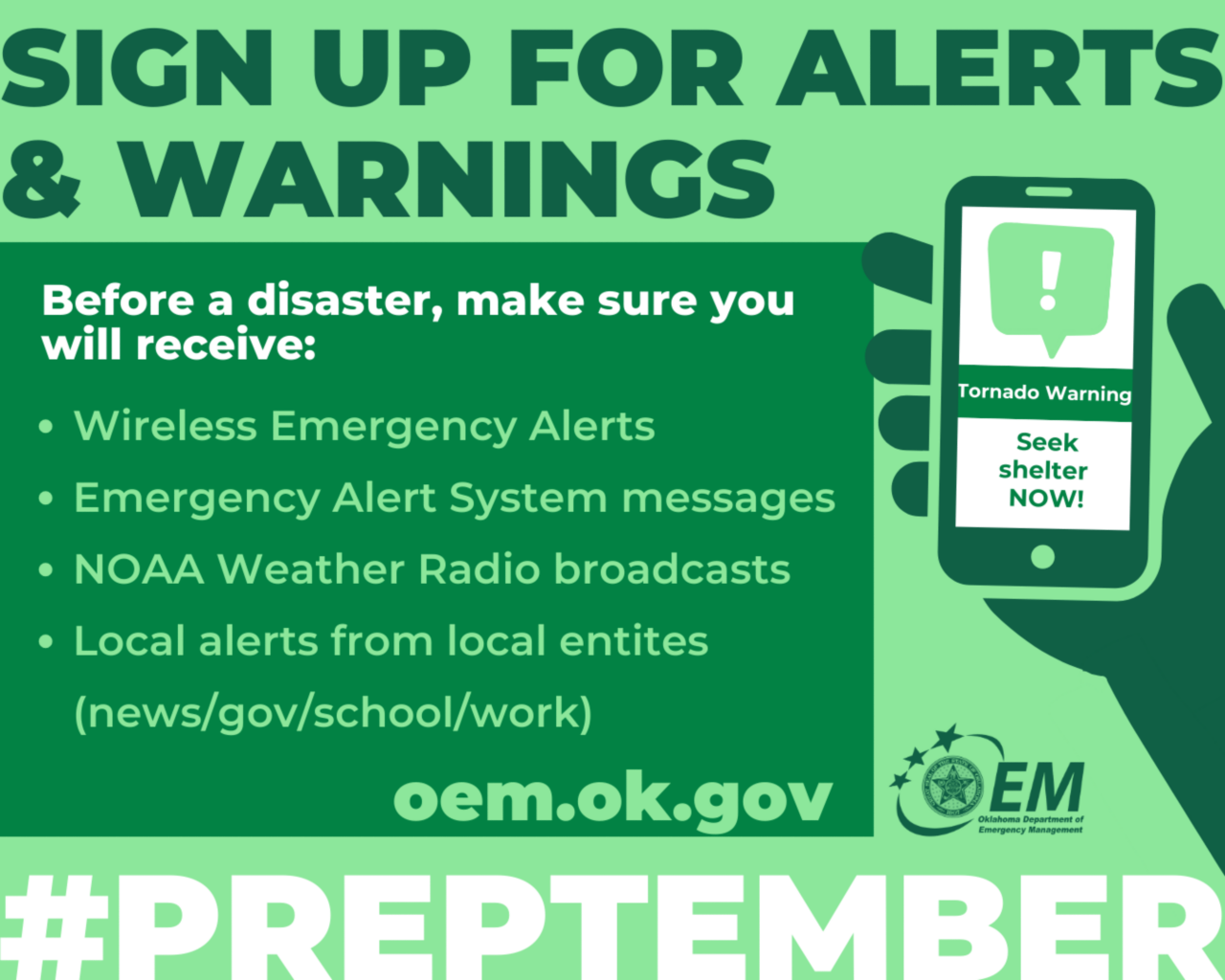 Sign up for alerts and warnings. #preptember.