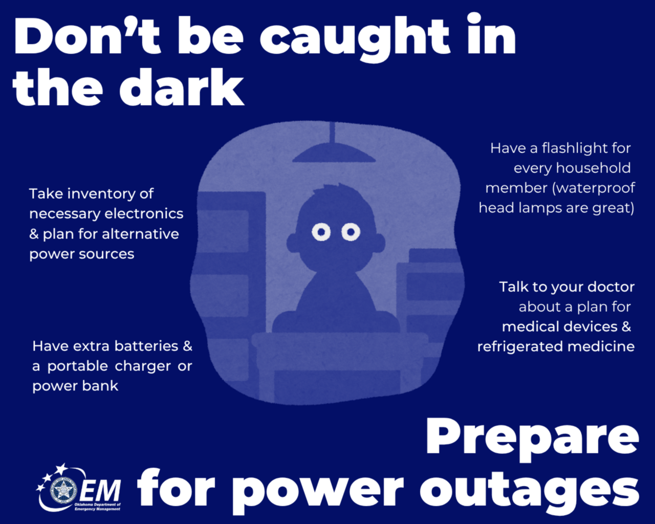 Don't be caught in the dark. Prepare for power outages. Logo, OEM.