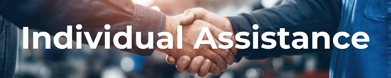 Individual Assistance, background image of two people shaking hands.