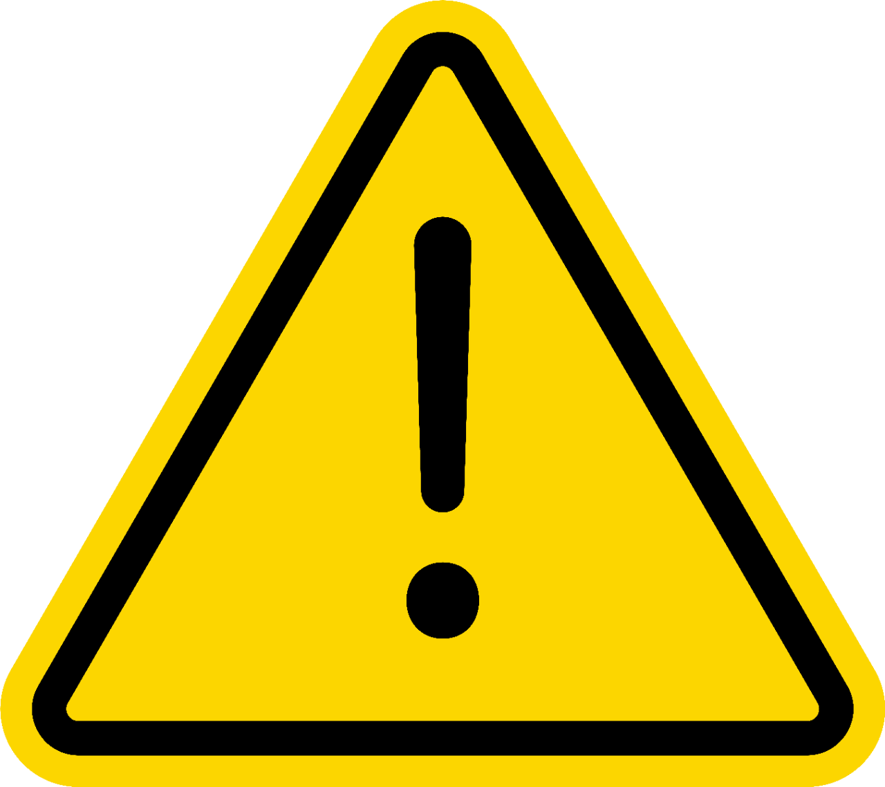 Warning triangle icon. Yellow caution warn in png. Warning sign with exclamation mark. Alert warn in triangle. Road sign alert.