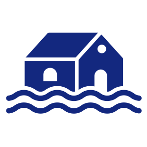 A CGI drawn house with waves of flooding around it.