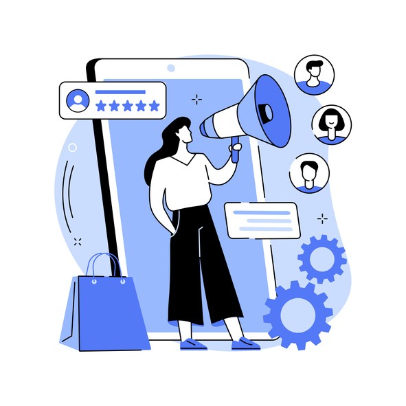 Brand advocate abstract concept vector illustration. Brand attorney, digital marketing, internet, trademark advocacy strategy, positive image creation, social media comments abstract metaphor.