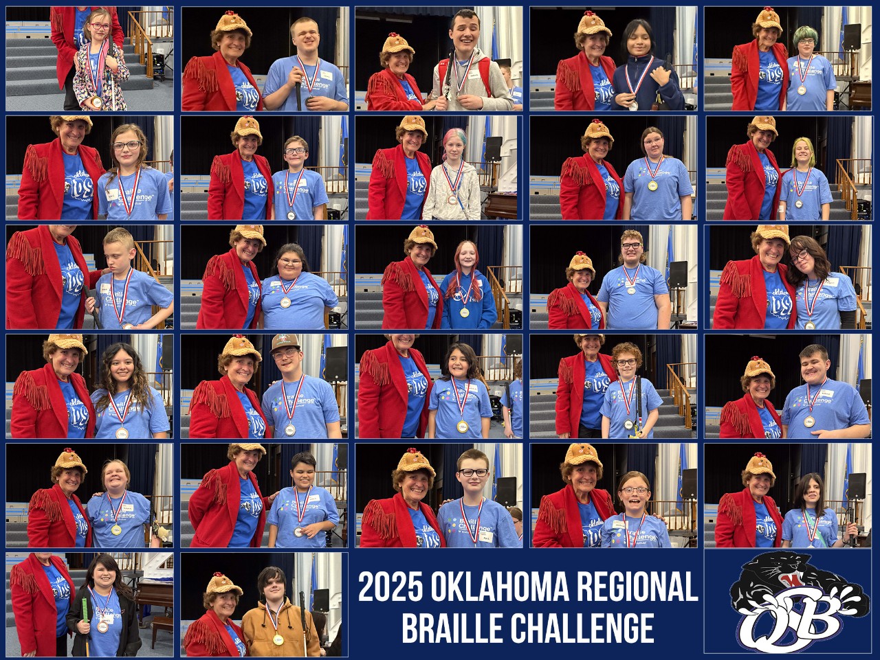 2025 Oklahoma Regional Braille Challenge. A collage of all the medal winners.