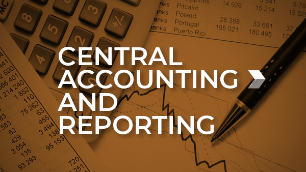 orange tile with text "central accounting and reporting"