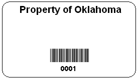 simple inventory label with text, property of oklahoma
