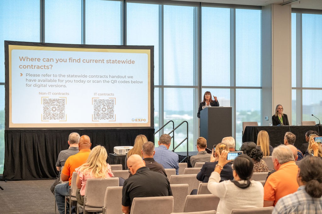 OMES Category Manager Darlene Saltzman speaks at podium during Statewide Contract Opportunities breakout session