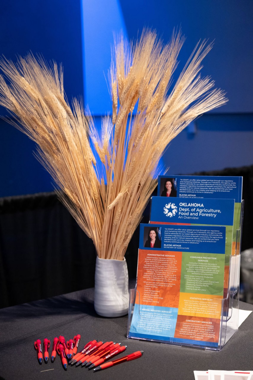 ODAFF pens, handouts and case of wheat at Agriculture booth